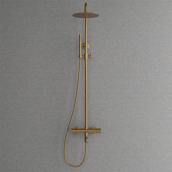 Primy shower and bath mixer. Shower in brass color