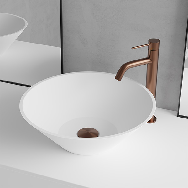 Scandtap Solid Surface basin and copper mixer from Primy Stainless Steel